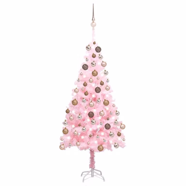 The Living Store Albero di Natale artificiale con luci e palline rosa 150 cm