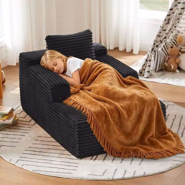 Divano letto Chaise Longue Minimal in tessuto velluto nero a 3 posti con forma a L