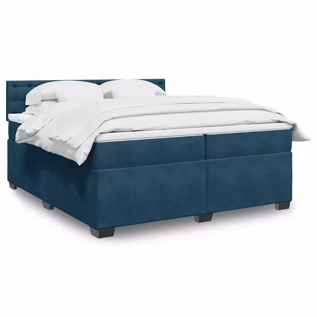 Letto Ibrido VIDAXL con Giroletto a Molle e Materasso in Velluto Blu e Bianco, L/P: 200 x 200 cm – 2