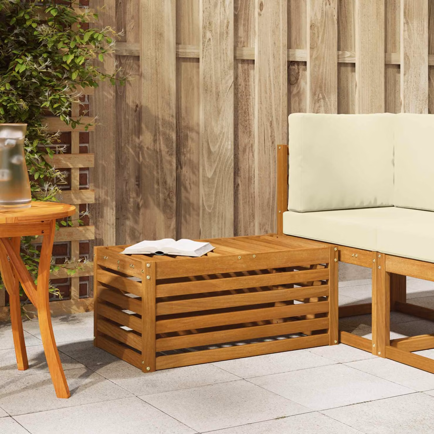vidaXL Panca da esterno moderna in legno di acacia massello naturale colore marrone L: 110 cm, P: 37 cm, H: 43 cm