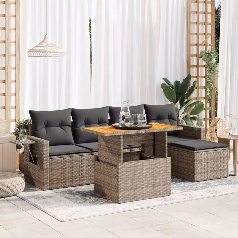 Set Divano da Giardino vidaXL 6 pz in Polyrattan Grigio con Cuscini e Tavolino da Esterno