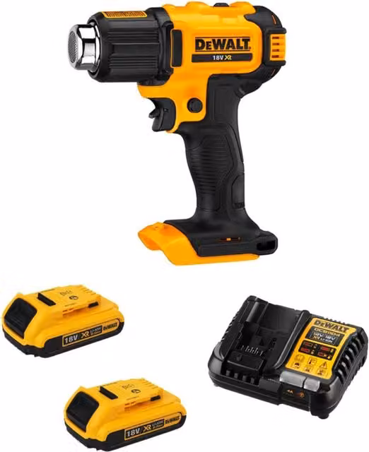 Pistola Termica DeWalt DCE530D2-SK Gialla con 2 Batterie Ricaricabili da 2,0 Ah e Caricabatterie DCB1104