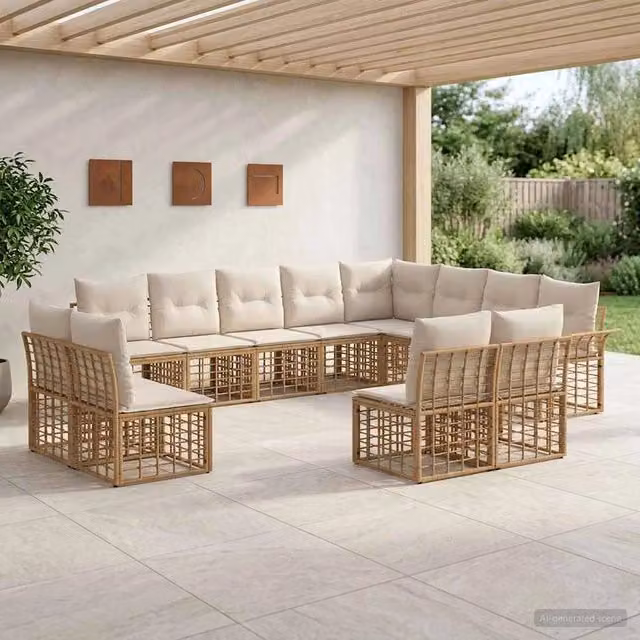 Set di divani da esterno 12 pz Naturale e Bianco Crema 3437794