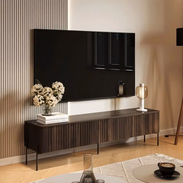 Brembana, Mobile Porta tv un Ripiano, 190x40x50h cm Marrone Noce