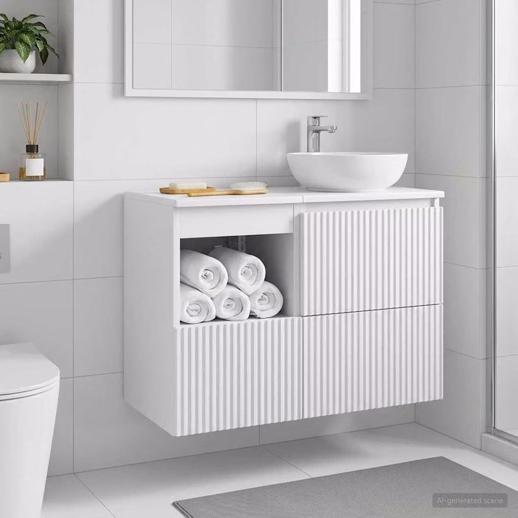 Mobile da bagno vidaXL bianco in legno MDF con ante a battente e ripiani interni L/P/H: 30 x 41 x 50 cm
