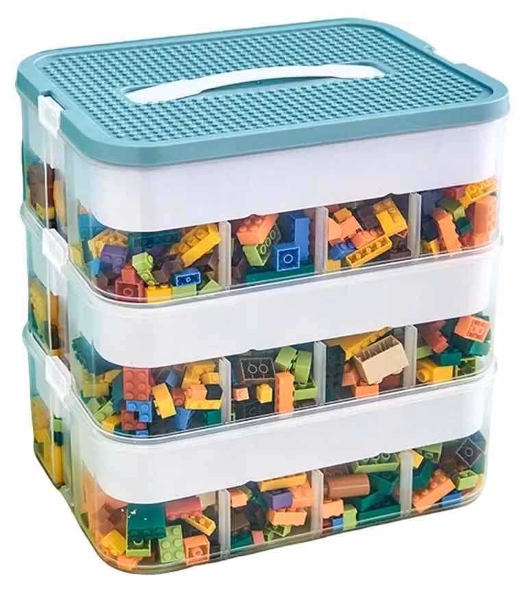 Contenitore, design impilabile, superficie di lavoro integrata, colore blu, 3 ripiani