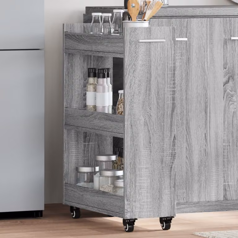 Carrello mobile con ruote vidaXL in legno multistrato Grigio Sonoma L: 60 cm, P: 22 cm, H: 79 cm