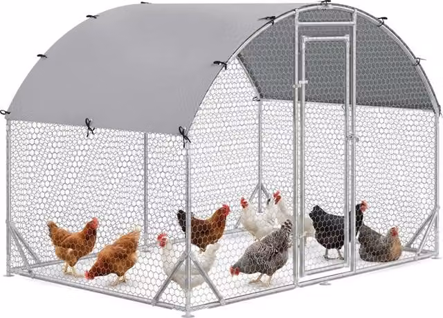 Recinto per pollaio da esterno 5,32 m² con tetto anti-UV e porta con serratura, gabbia per galline da giardino 2,8 x 1,9 x 1,97 m, argento