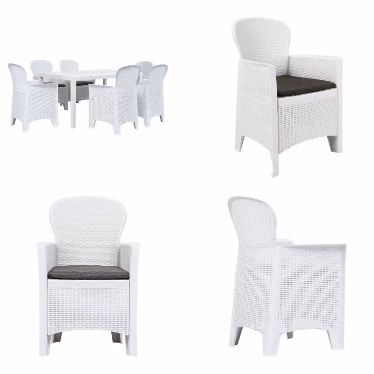 vidaXL set da pranzo in plastica bianco rattan 7 pezzi - Tavolo e sedia da giardino - Tavoli e sedie da giardino - Set di mobili da giardino - Set di mobili da giardino