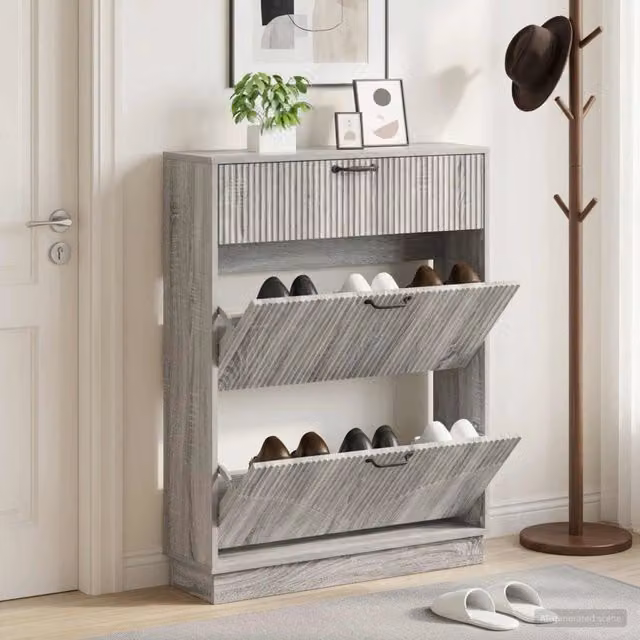 Mobile porta scarpe moderno vidaXL in MDF e metallo, Grigio e Nero, L: 78 cm, P: 24 cm, H: 100 cm