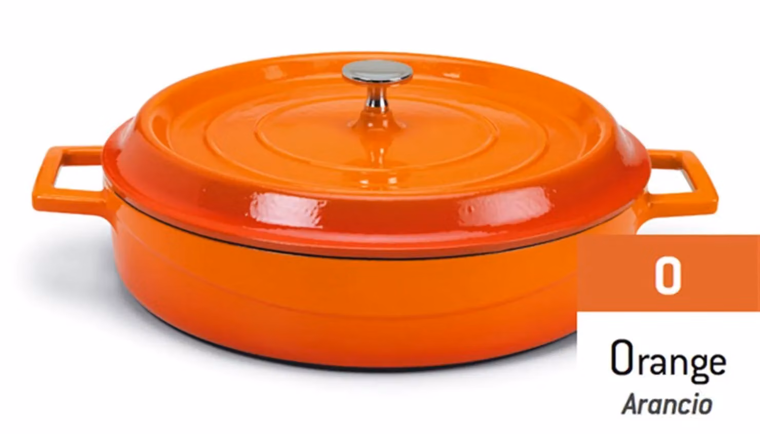 Casseruola Bassa in ghisa con coperchio e due maniglie Arancio, diam. 28cm