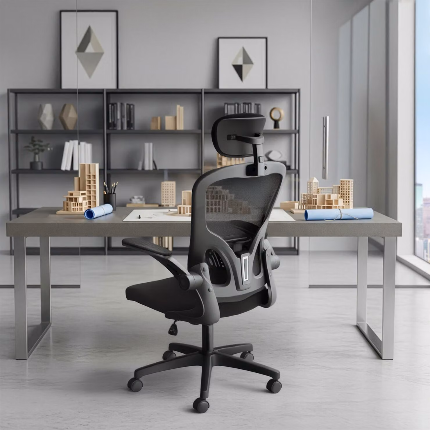 Sedia da ufficio ergonomica Tectake Arges con poggiatesta regolabile e seduta in tessuto nera – 2