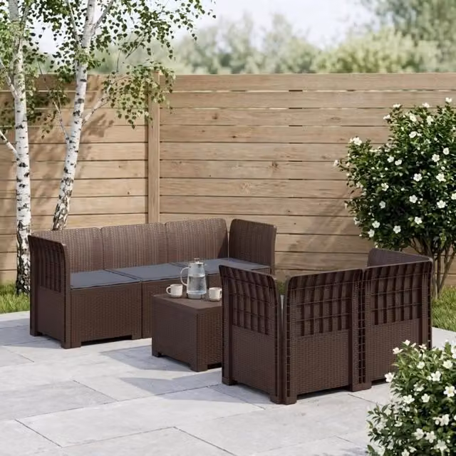 Divano da Giardino 5 Posti con Cuscini Stile Rattan PP Marrone 3443897