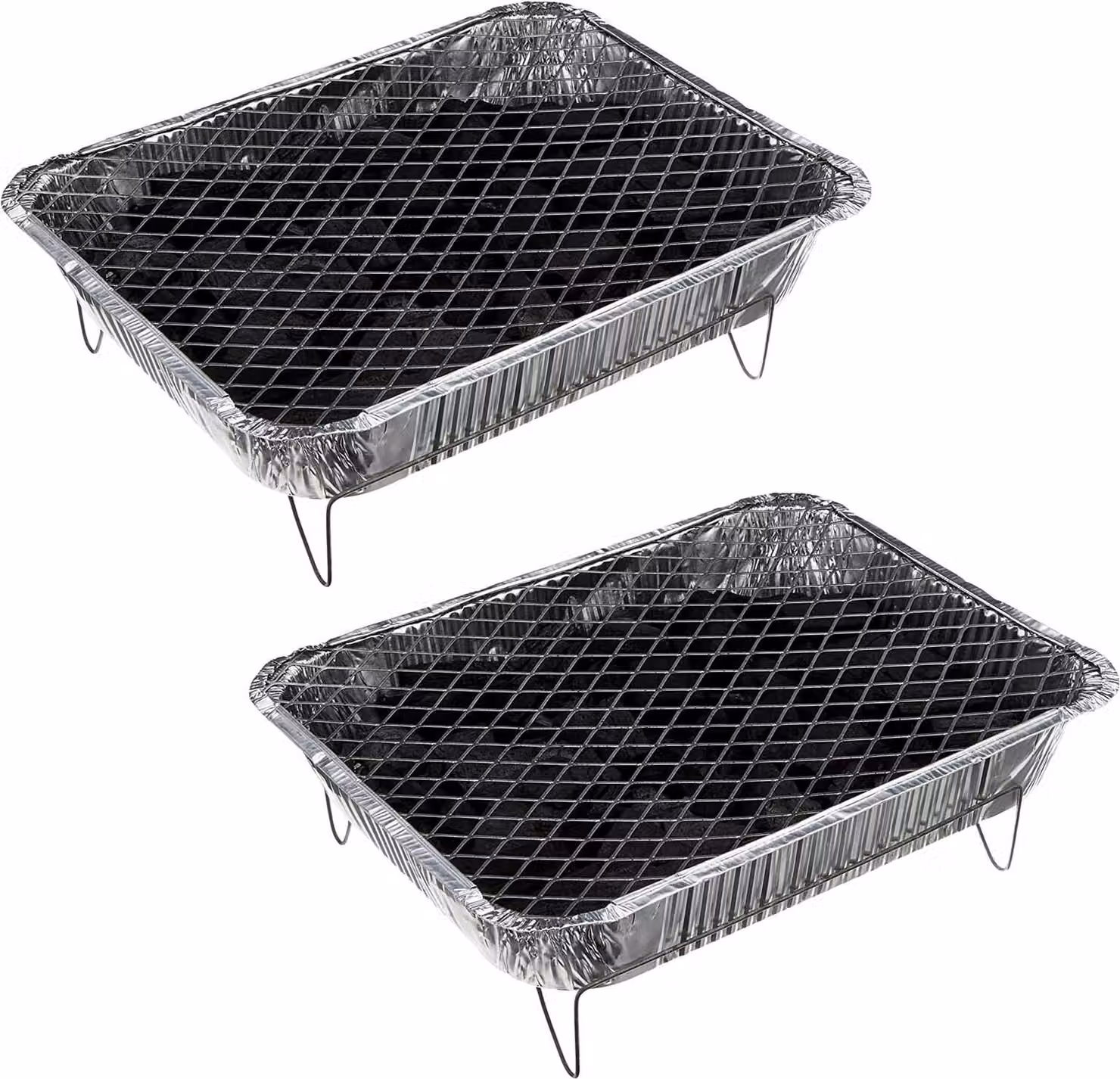Griglia monouso in alluminio completa, con carbone e accendifuoco, ideale per picnic, barbecue e campeggio. Griglia usa e getta