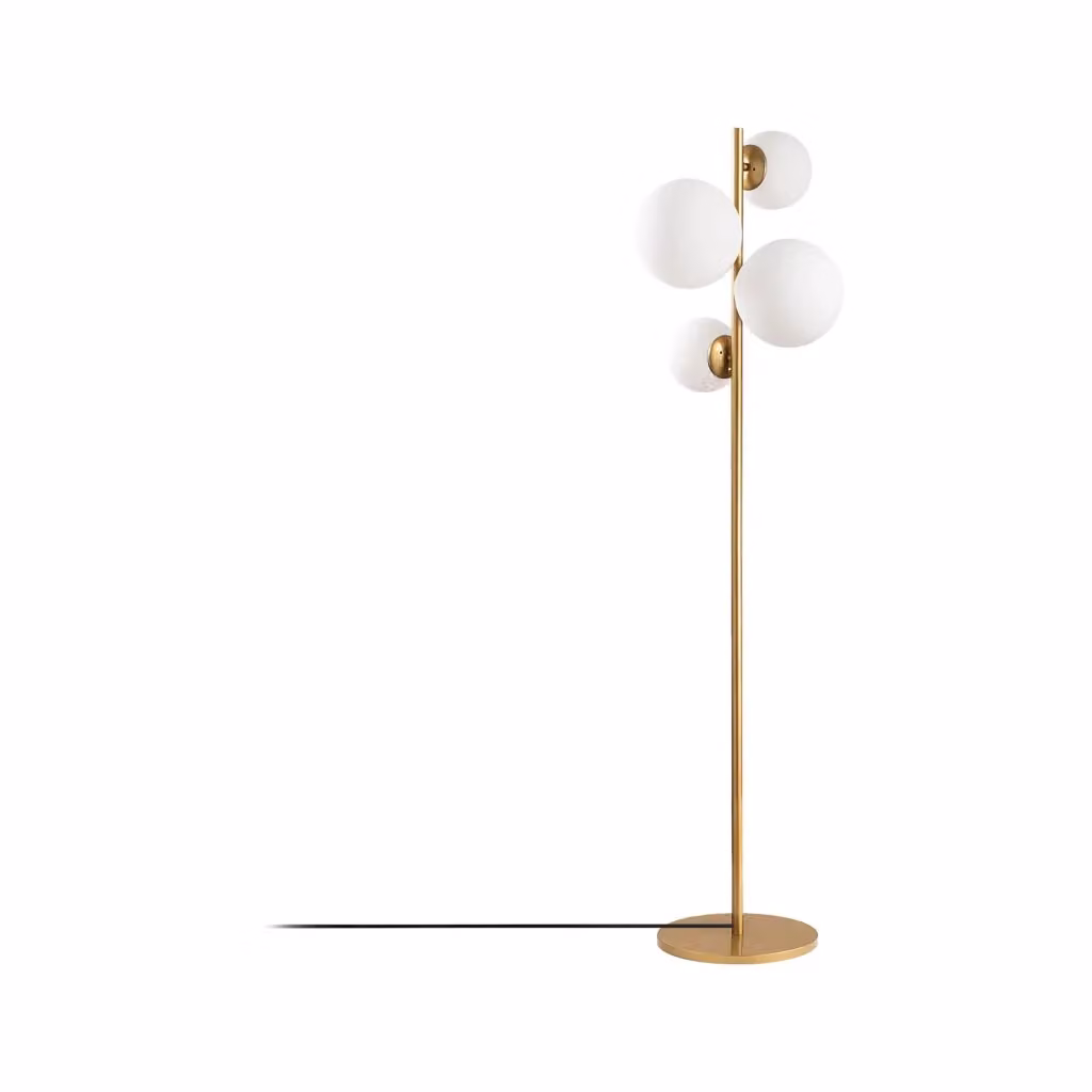 Lampada da terra moderna Mannelli in metallo e vetro oro e bianco, Altezza: 162 cm – 2