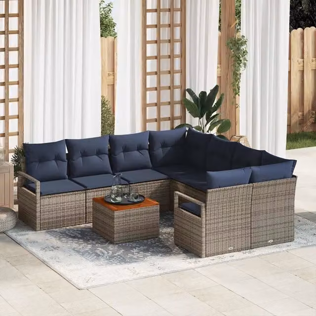 Set Divano da Giardino 9 pz Grigio polyrattan 3347689