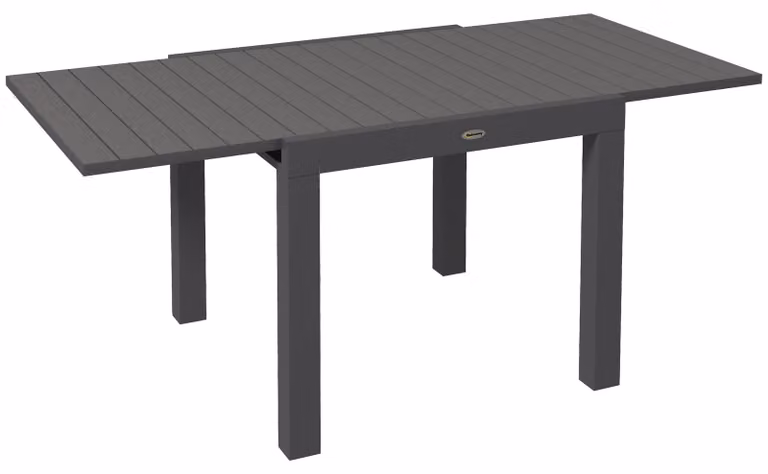 Moonbite Tavolo da giardino estensibile, da 81 a 162 cm, tavolo da pranzo per 6 persone, piano in legno a listelli, struttura verniciata a polvere, capacità di carico di 70 kg, alluminio, grigio