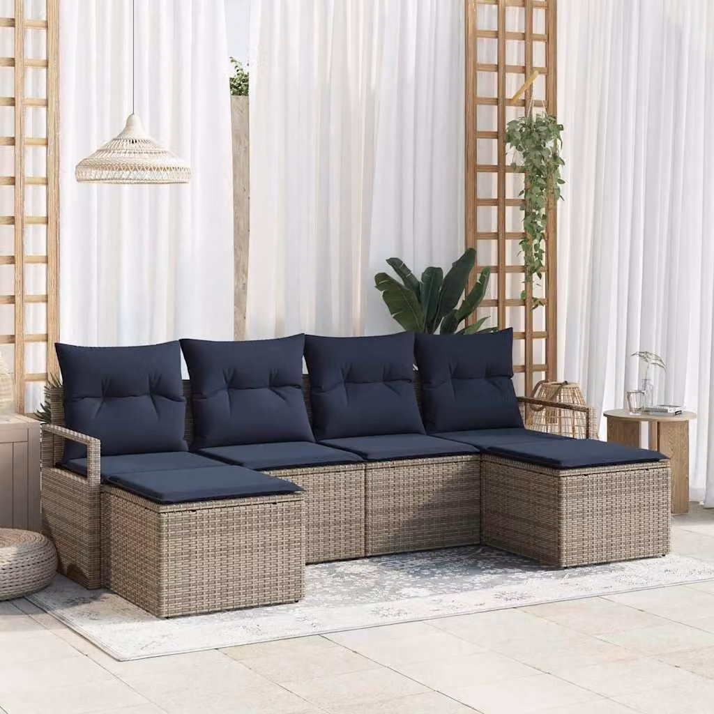Maison Exclusive - Set di divani da esterno, 6 pezzi, grigio [Materiale sintetico]: rattan sintetico