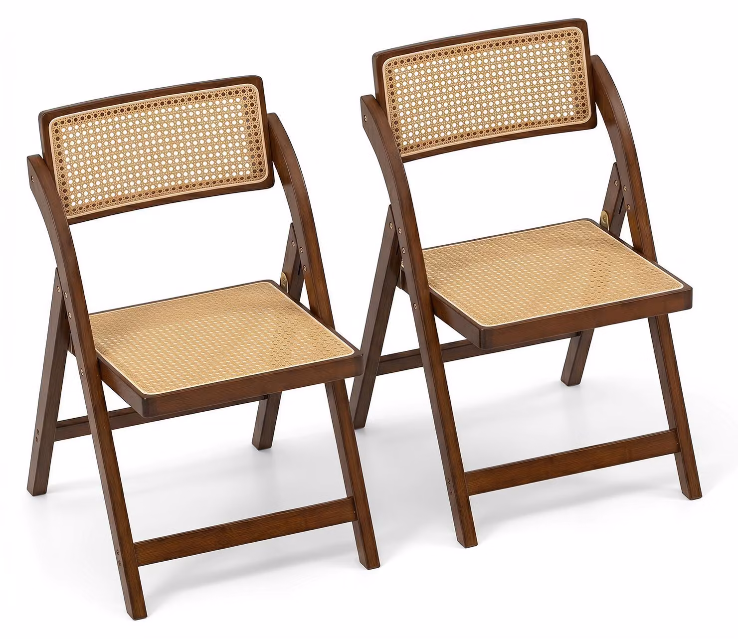 COSTWAY, set di 2 sedie da pranzo, sedie pieghevoli in rattan, sedie da cucina in bambù, sedie per tavolo da pranzo con schienale girevole a 360°, sedie da pranzo per la cucina