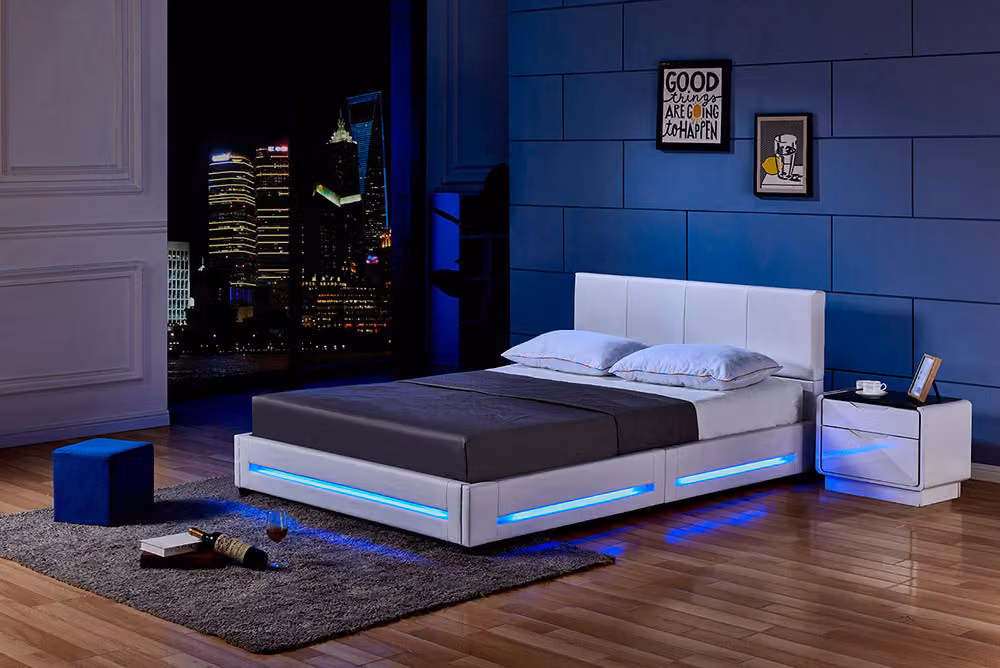 Home Deluxe - Letto LED Asteroid - Bianco, 160 x 200 cm - incl. rete a doghe I Letto imbottito Letto di design incl. illuminazione