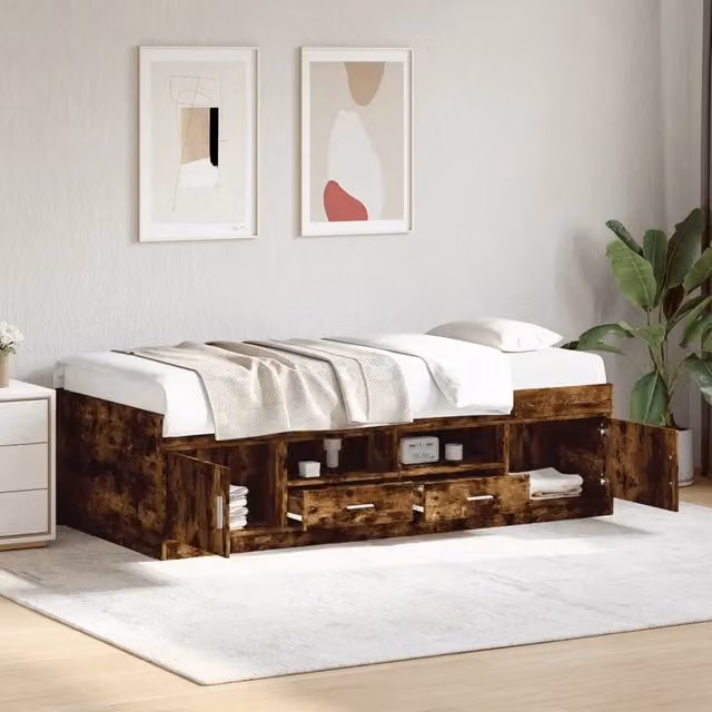Divano Letto con Cassetti senza Materasso Rovere Fumo 100x200cm 3280241