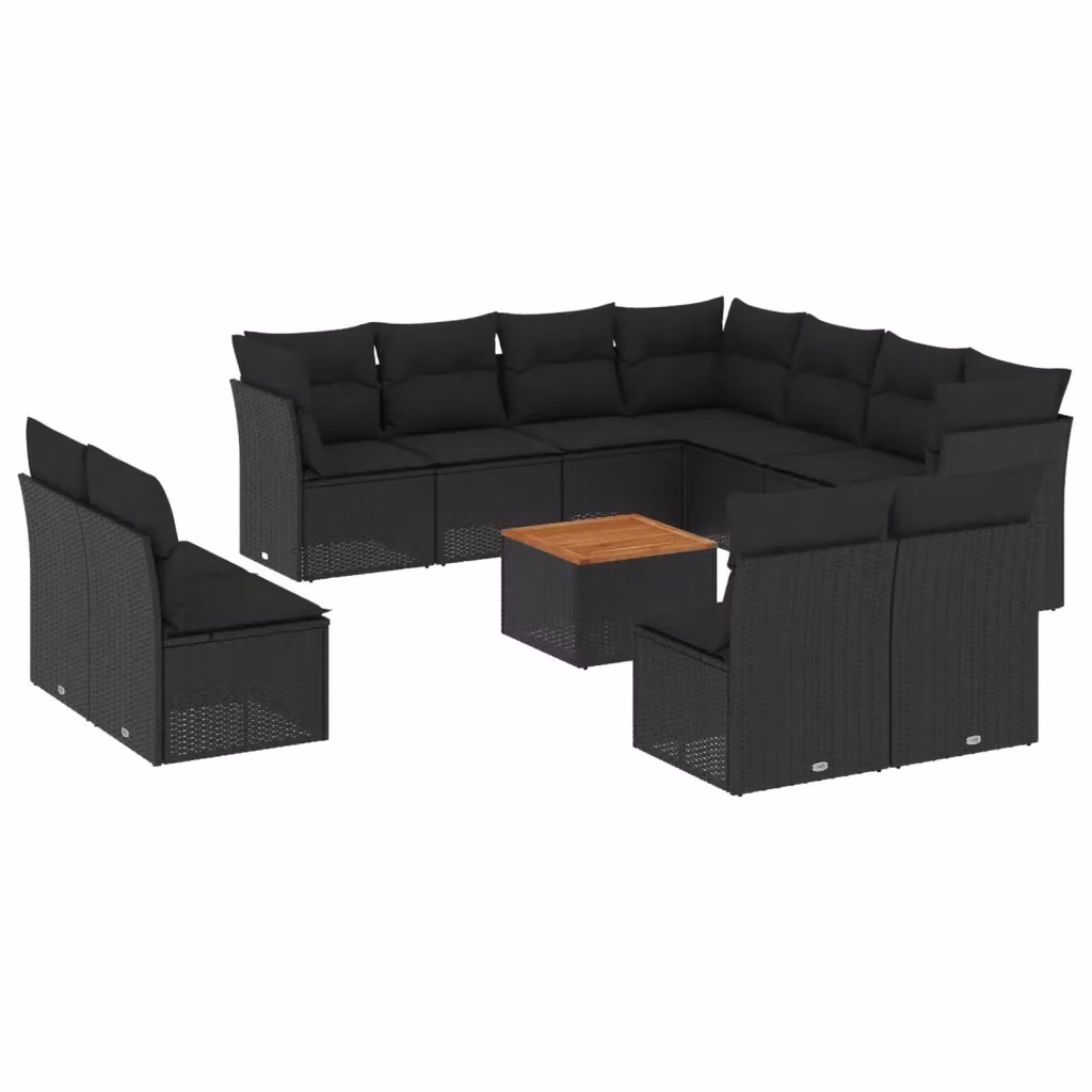 Set di Divani da Giardino a Forma di U vidaXL in Polyrattan Nero con Cuscini e Tavolino da Esterno – 2