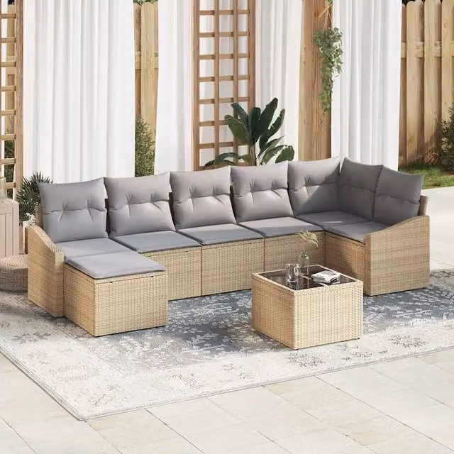 vidaXL Set Divano da Giardino 8 pz a Forma di L in Polyrattan con Cuscini Beige e Grigio