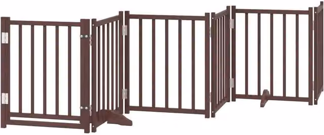 Cancelletto di sicurezza per cani con porta 6 pannelli legno massello di abete marrone 02_0023333
