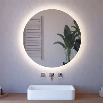 Specchio tondo INBAGNO con illuminazione perimetrale a LED e finitura bianca, Diametro: 90 cm