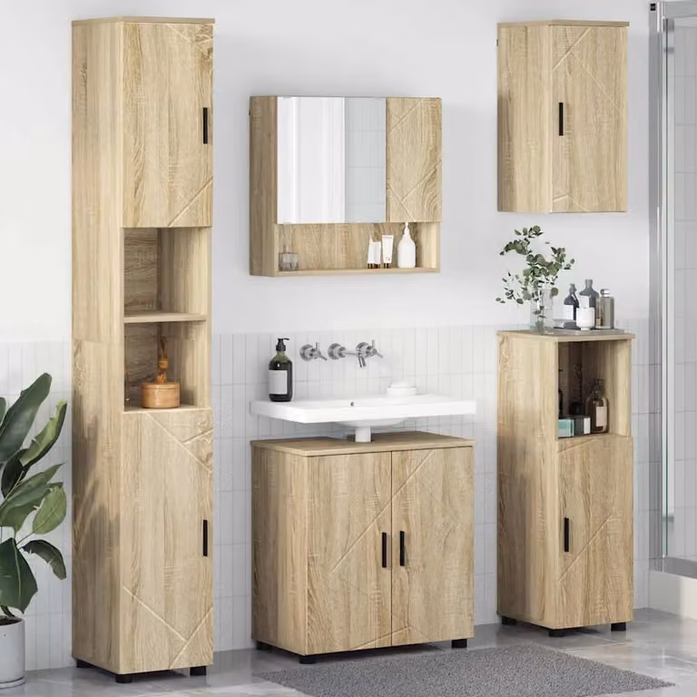 Set di mobili per il bagno moderno vidaXL composto da 5 pezzi in colore marrone, L/P/H: 61 x 35 x 64 cm