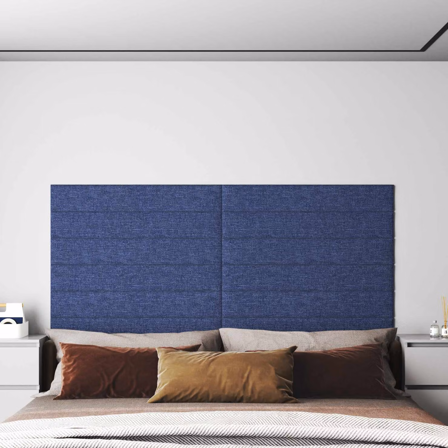vidaXL Testiera da Parete Imbottita in Tessuto Blu, Set da 12 Pezzi, L: 90 cm, H: 15 cm, P: 1,5 cm