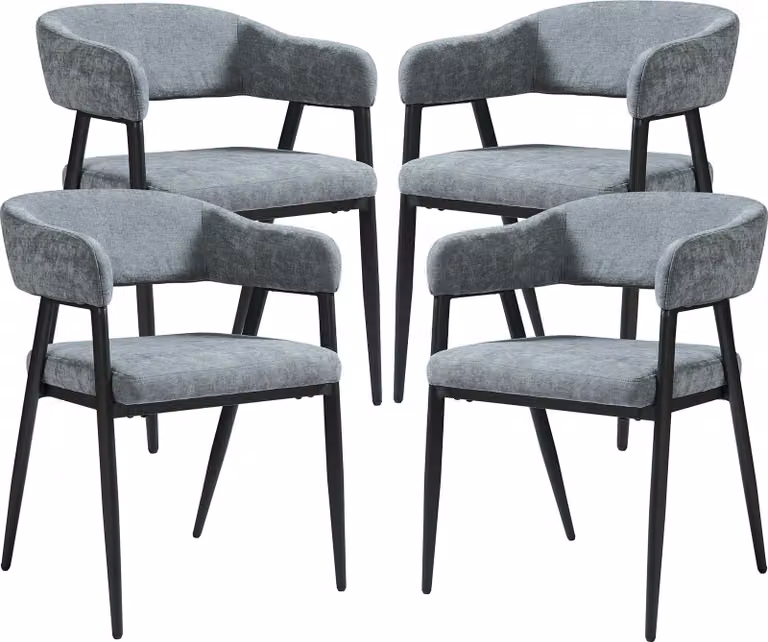 Set di 4 sedie da sala da pranzo "Kohlmand" imbottite in tessuto intrecciato grigio scuro