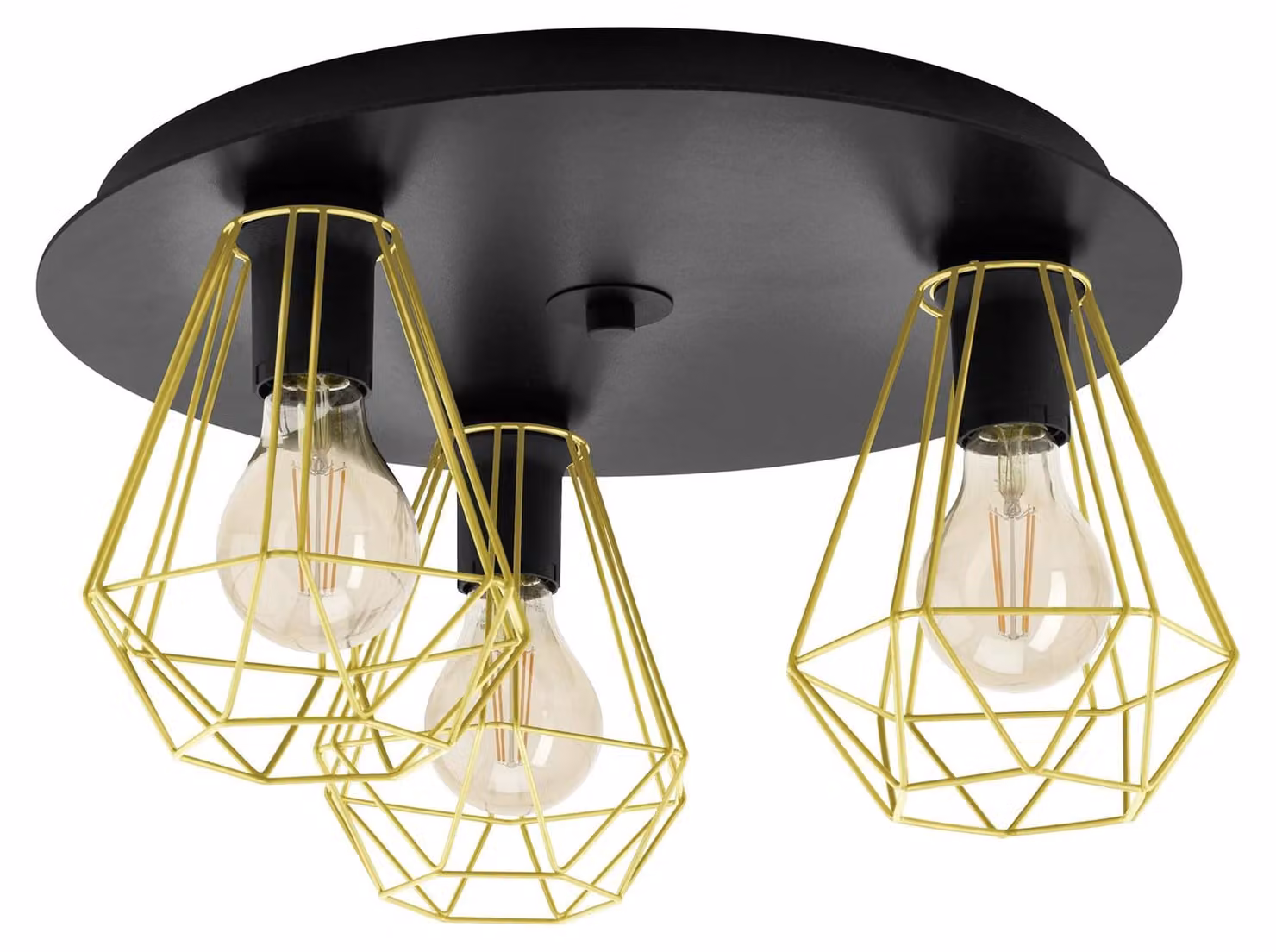 Plafoniera TARBES 2 E27 3X40W acciaio nero, ottone H:24,5cm Ø45cm dimmerabile
