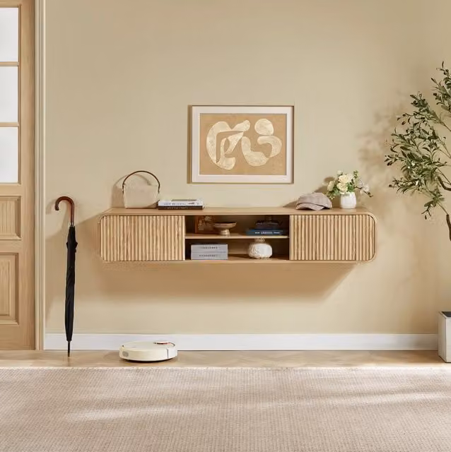 Mobile TV sospeso 160 cm con vani aperti, naturale