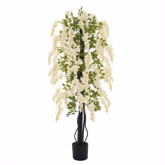 Pianta Artificiale Glicine XYLO con Vaso Bianco e Verde, Altezza: 165 cm