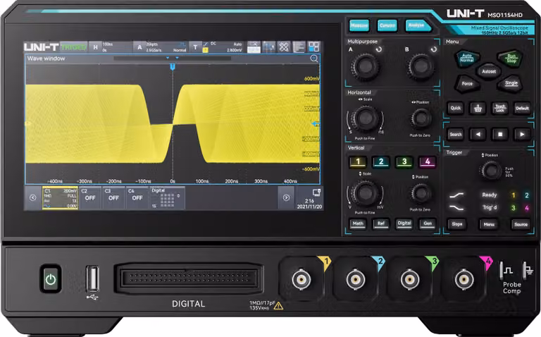Oscilloscopio UNI-T MSO1154HD, 4+16 canali, 2,5 GS/s, 150 MHz