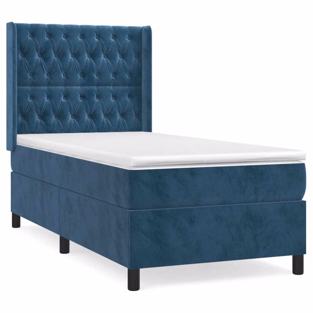 Giroletto a Molle con Materasso Blu Scuro 90x190 cm in Velluto