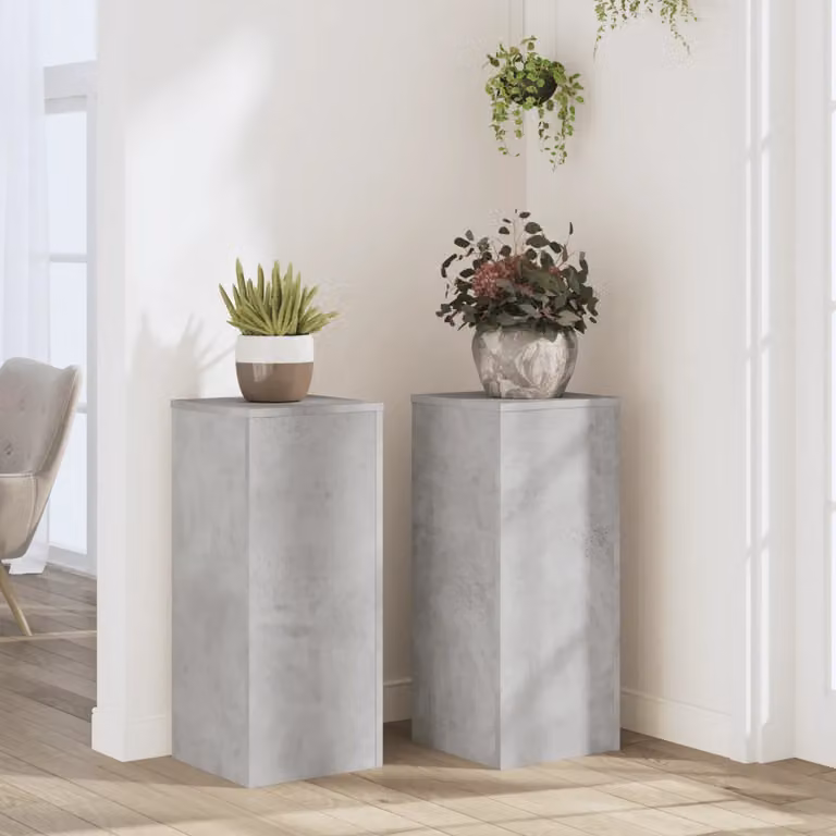 Set di 2 supporti per piante vidaXL in stile minimalista, colore grigio cemento, L/P/H: 30 x 30 x 70 cm