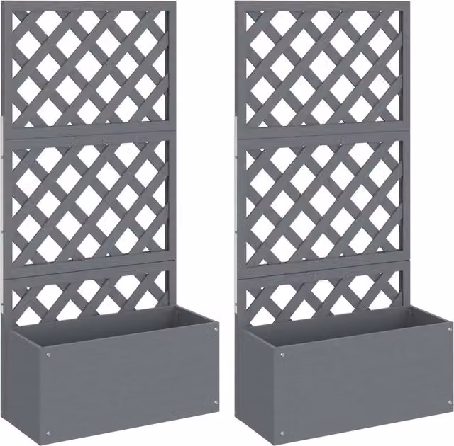 2 pz Fioriere | Cassetta per fiori | Vaso a Traliccio Grigie 65x33x135 cm WPC