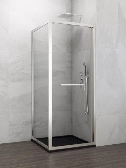 Box doccia angolare SPAZIO con porta battente e laterale fisso, vetro trasparente e finitura cromo lucido, L/P: 65 x 70 cm