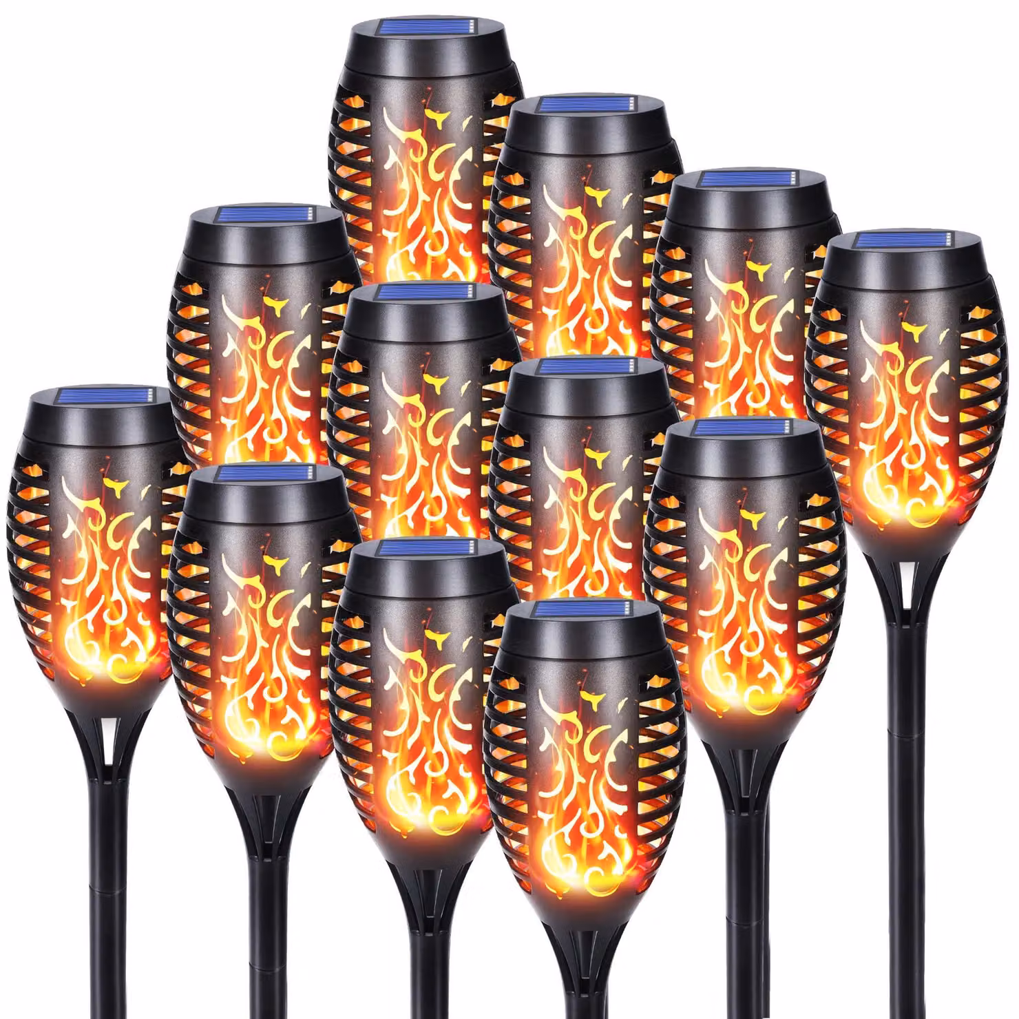 Set di 12 luci solari a LED, con effetto fiamma, grado di protezione IP65, per uso esterno
