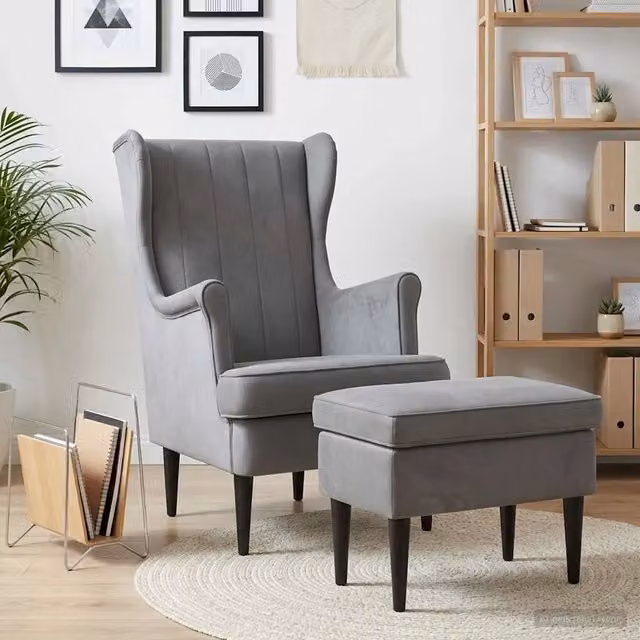 Divano Sedia-Poltrona con Ottomano 2 pz Grigio Scuro Velluto 274276