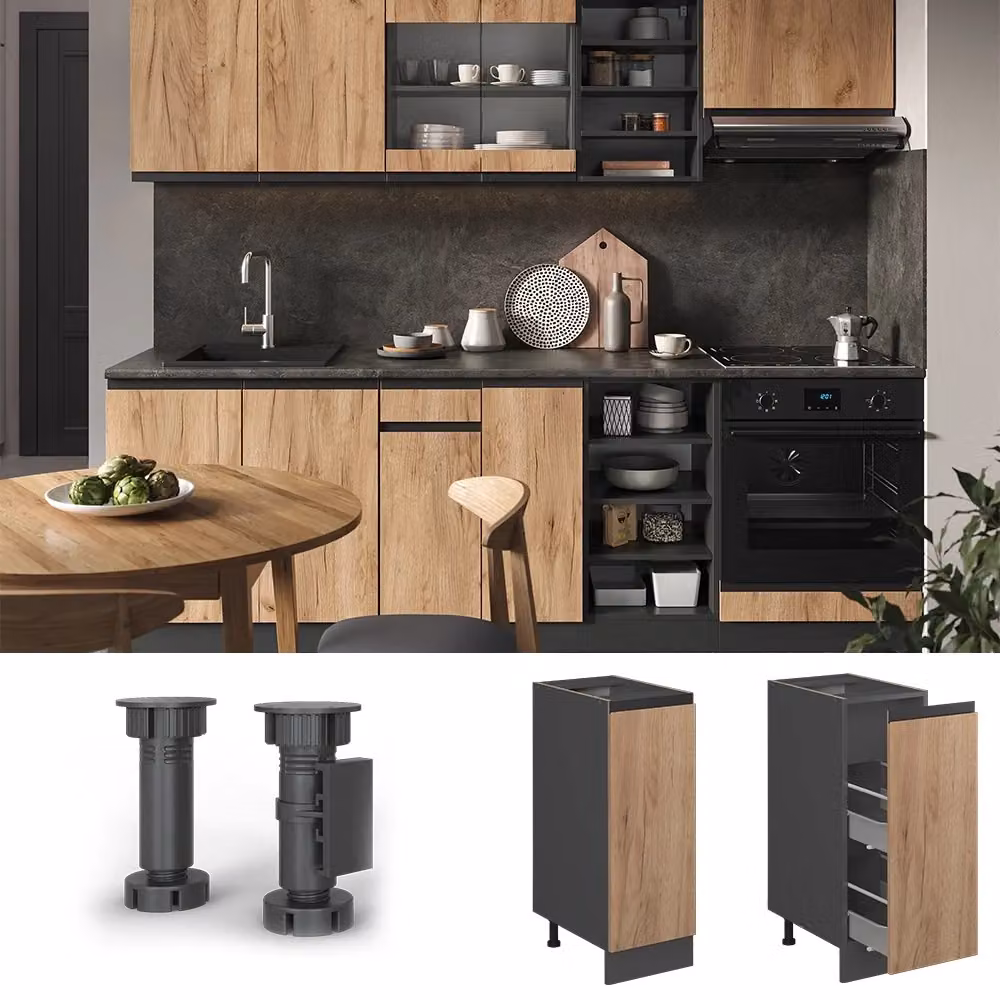 Armadio dispensa da cucina Vicco R-Line in rovere e antracite con ante a battente e portabottiglie, L: 30 cm, H: 81,6 cm, P: 46 cm – 2