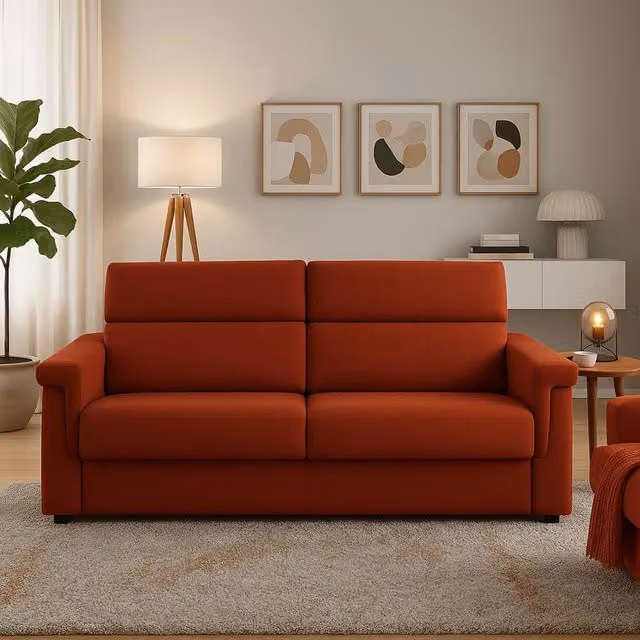 Divano Lapio a 2 posti Made in Italy, rivestimento in tessuto arancione sfoderabile, L: 185 cm, P: 95 cm, H: 100 cm – 1