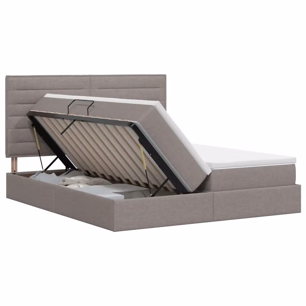 Letto con contenitore e testiera vidaXL in tessuto beige e grigio L: 180 cm, P: 200 cm, H: 140 cm – 2