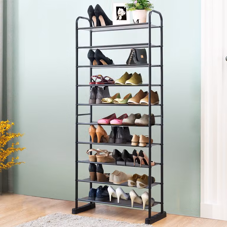 Costway Scarpiera a 10 ripiani rimovibili con struttura in metallo, Organizzatore per scarpe da 50 paia Nero 66x29x152cm