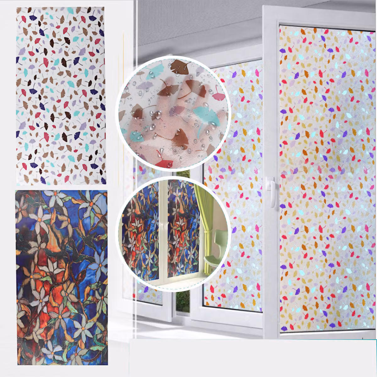 3D PVC impermeabile vetro adesivi UV bloccando finestra Film Decor Privacy statica Cling per bagno decorazione - Tipo1