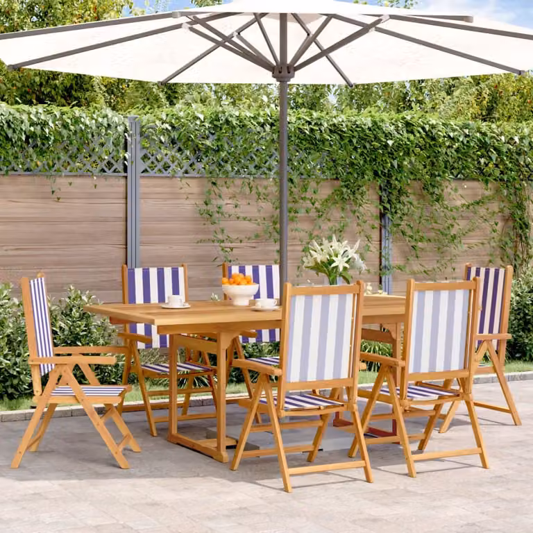 Maison Exclusive - Set da pranzo da giardino a 7 pezzi in tessuto e legno massello, blu e bianco