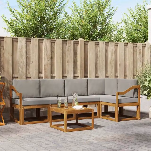 Set di divani da esterno 6 pz Grigio Naturale e Chiaro 3366444