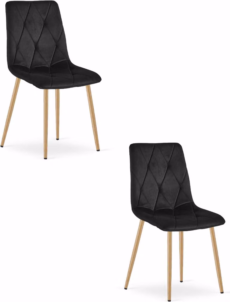 Sedia LIBRA Valora con velluto nero e gambe in legno (2 pezzi) | Coppia di sedie in effetto nero e legno per ambienti classici